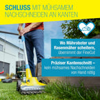 FineCut 18V Akku-Rasentrimmer + Kantenschneider, 25 cm, für Rasenkanten/Kleingärten, inkl. Akku + Ladegerät, für Mähroboter-Ergänzung, gelb/blau