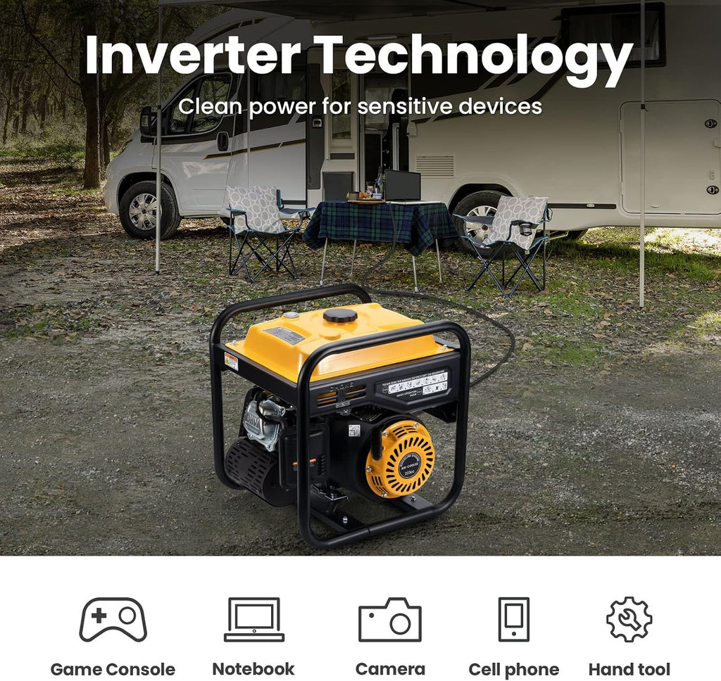 3500W Inverter Stromgenerator Benzin mit 2x 230V Steckdosen, Notstromaggregat für Haus, Garage, Werkstatt, Baustelle