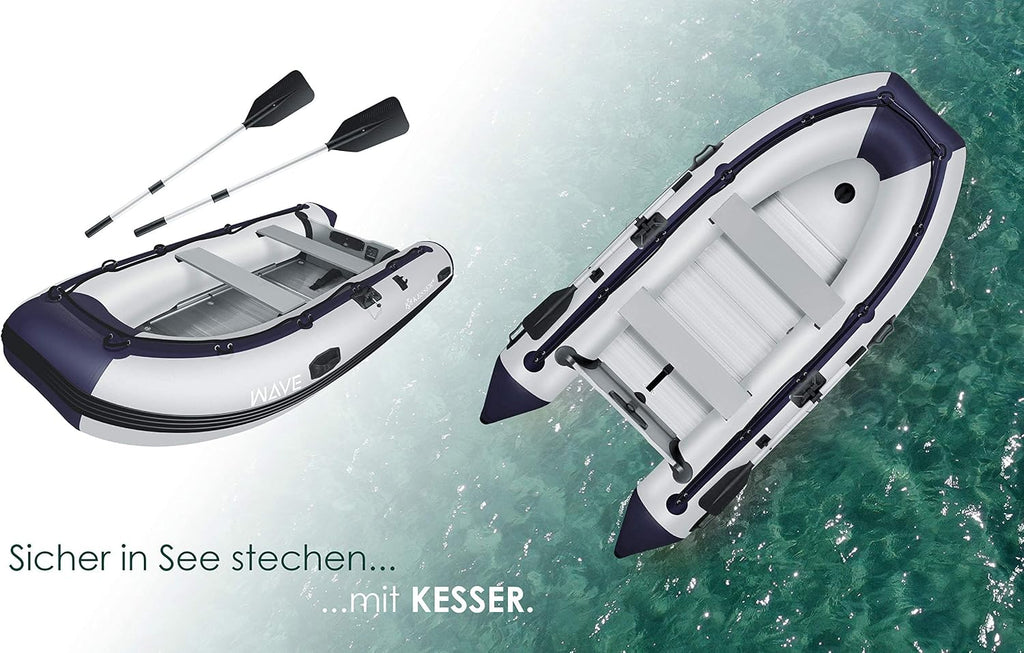 Schlauchboot Wave 230-320 cm aufblasbar 6-tlg. Set – Bank, Pumpe, Paddel, Rep.-Set, Tasche, Angelboot, Paddelboot, Motor möglich, salzwasserfest