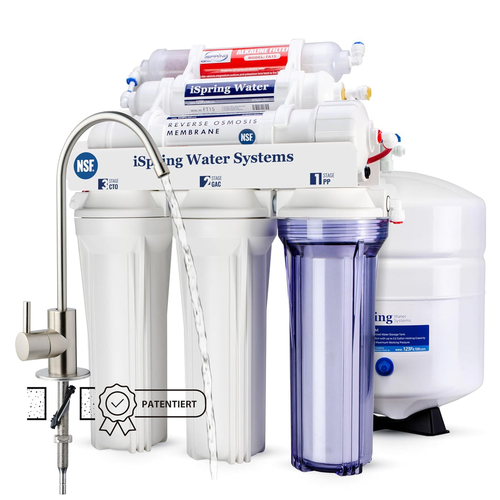 RCC7AK 6-stufiges Umkehrosmose-Wasserfiltersystem, 75GPD, mit alkalischem Mineralienfilter, Untertisch-Anlage für Trinkwasser