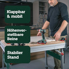 Multifunktionstisch MWB 100: Klappwerkbank, Transportgriffe, höhenverstellbare Beine, Nivellierfuß, mit Zwingen, Bankhaken, Eckverbinder, max. 120 kg