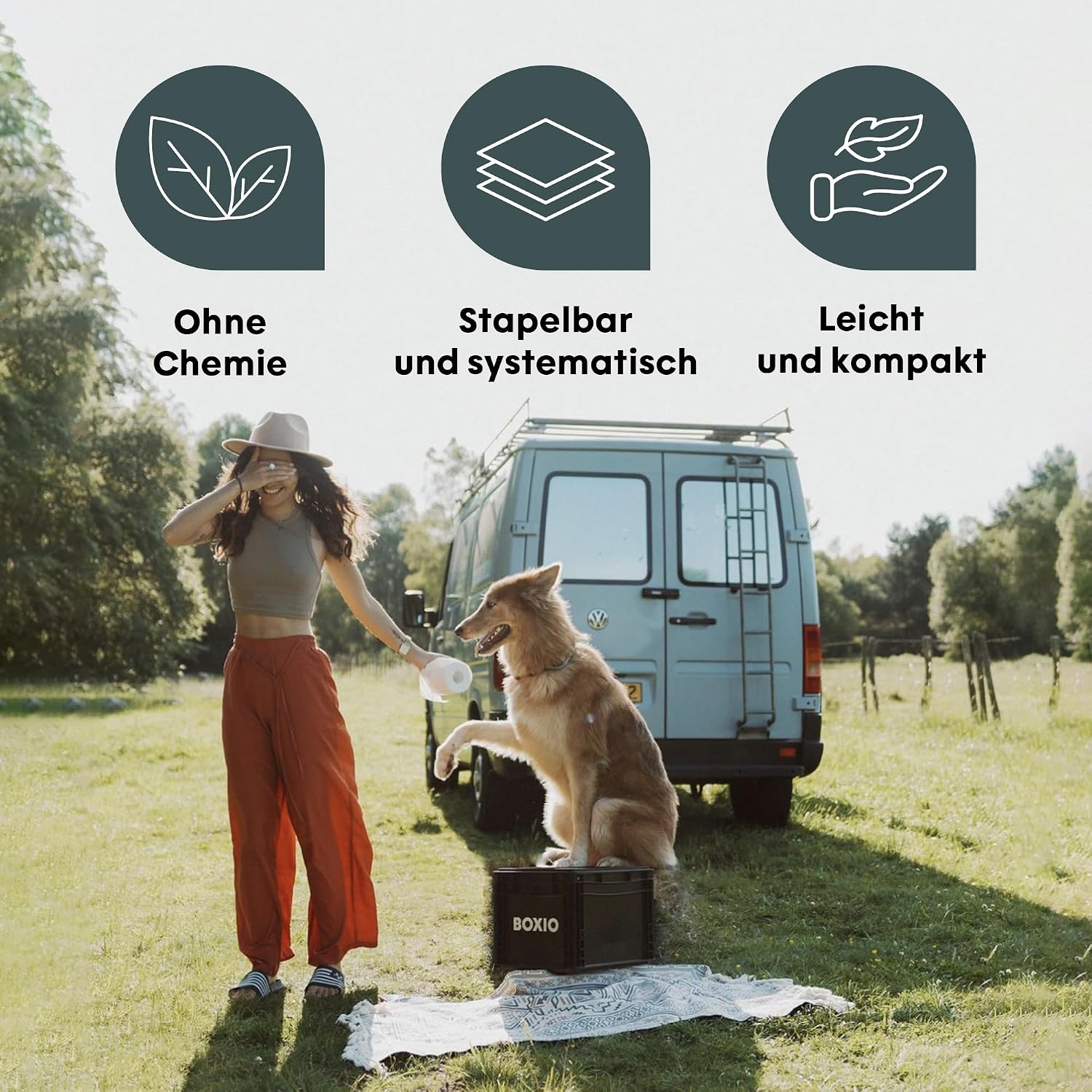 Toilet Max+ Campingtoilette, Trockentrenntoilette ohne Chemie, für Camping/Van/Outdoor/Dachzelt, Eurobox-Basis, stromlos, schwarz, 40x30x28