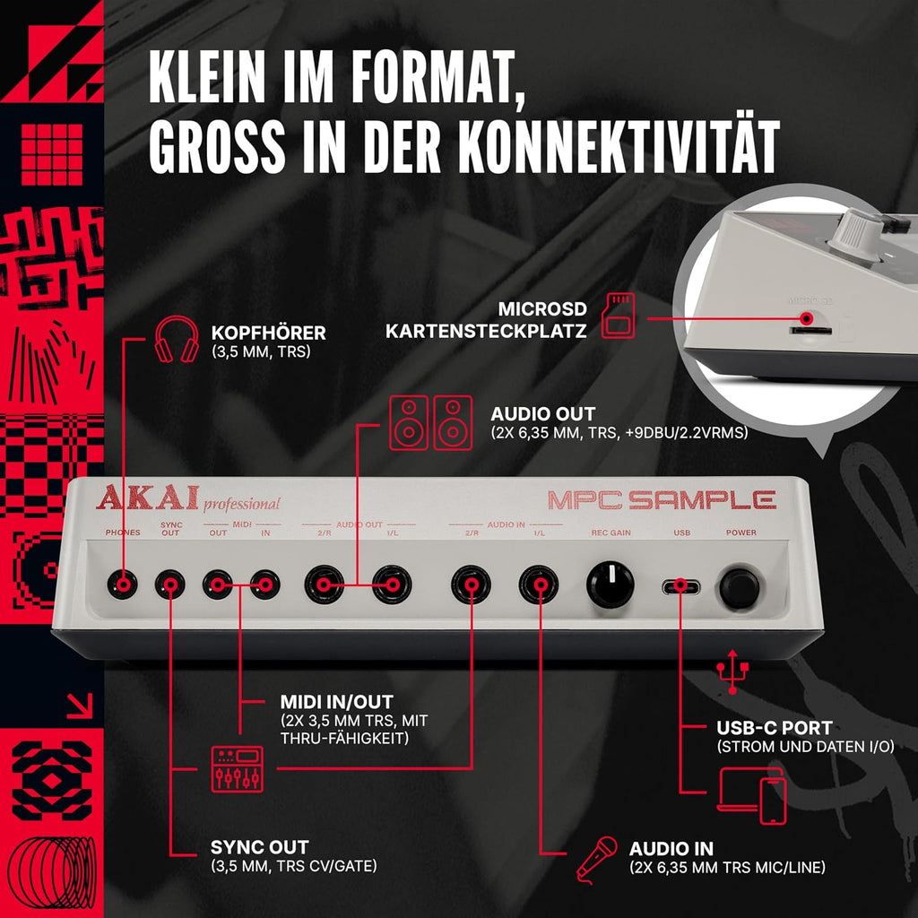 MPC Sample - Standalone Portable Sampler, Sequenzer und Effektprozessor mit Akku, USB-C, integriertem Lautsprecher und Mikrofon