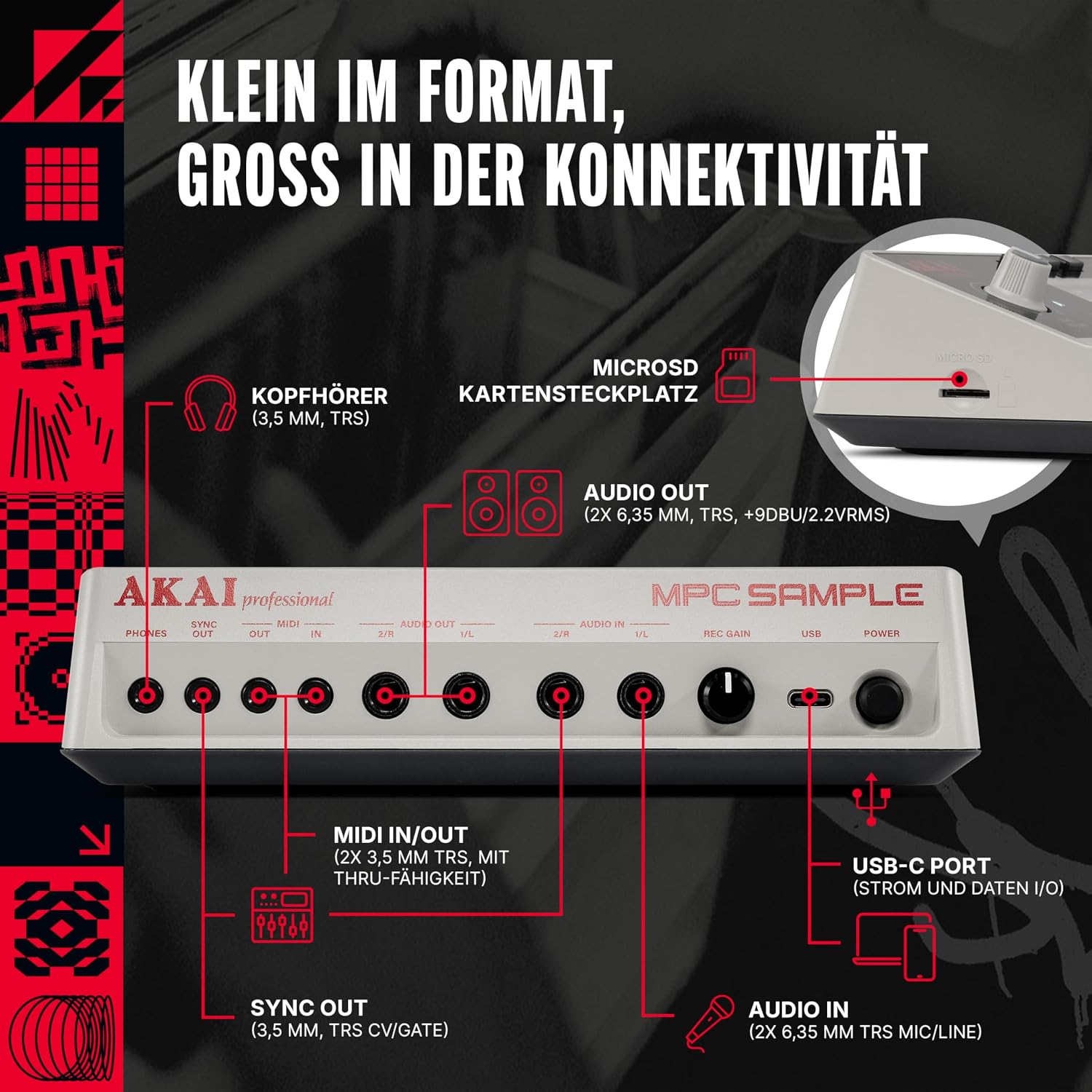 MPC Sample - Standalone Portable Sampler, Sequenzer und Effektprozessor mit Akku, USB-C, integriertem Lautsprecher und Mikrofon