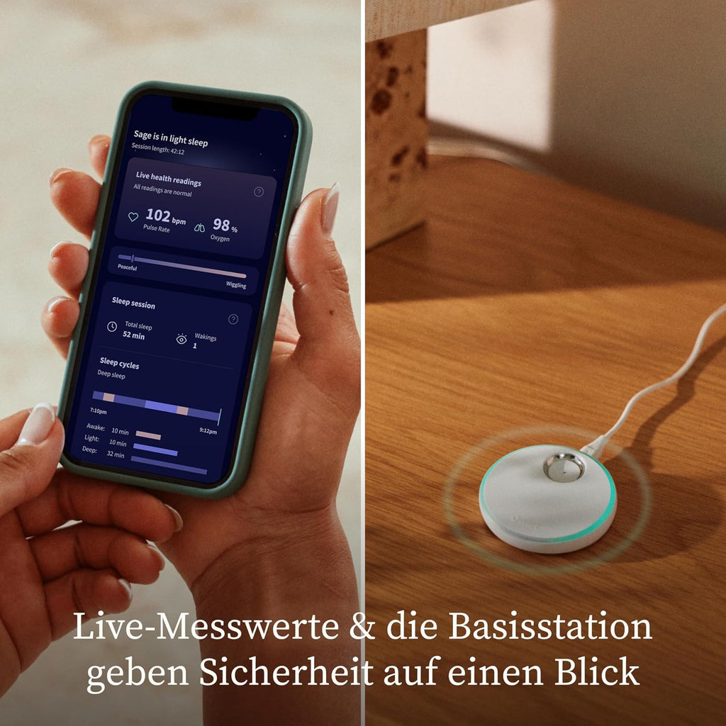 Dream Sock – Smarte Babyüberwachung mit App | Sensorbasiertes Babyphone-System mit Schlaftracking & Benachrichtigungen | 0–18 Monate | Mint