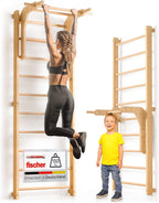 Sprossenwand für Erwachsene und Kinder mit Klimmzugstange & Dip Extension - Kletterwand fürs Kinderzimmer