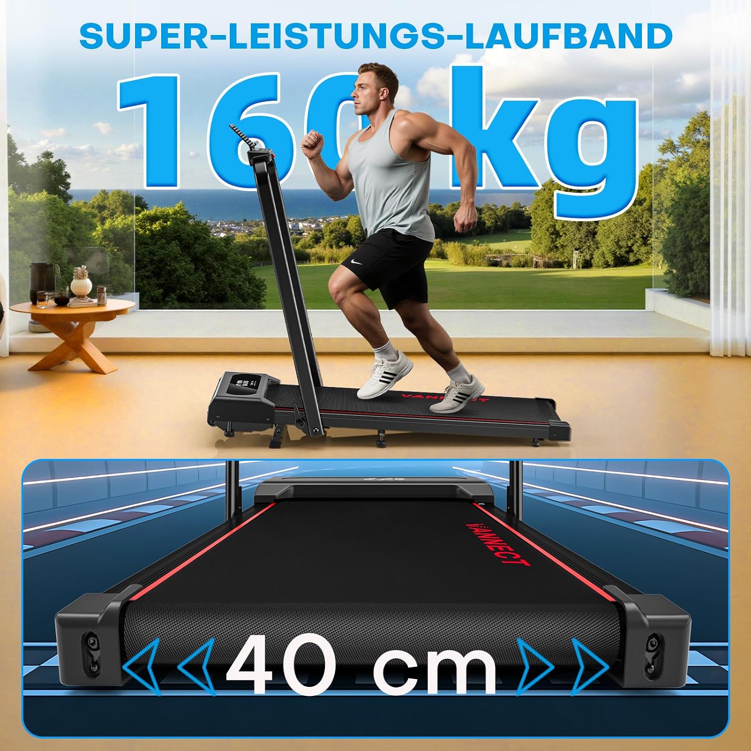 Laufband für Zuhause, Walking Pad, 1-12 km/h, klappbar, 9% Steigung, leise, LCD, Fernbedienung + App + Handlauf-Tasten, 150 kg