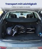 Rollator Faltbar Leicht mit Sitz, Outdoor Rollator mit Gummi-Nonluftbereifung für Alle Gelände, Aluminium Höhenverstellbar, Grau