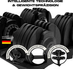 Verstellbares Kurzhantel-Paar, 15-in-1 (24kg) Gewichtsstufen, Smart-Click-Technologie, Anti-Rutsch-Griff, platzsparend für Heimtraining