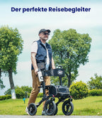 Rollator Faltbar Leicht mit Sitz, Outdoor Rollator mit Gummi-Nonluftbereifung für Alle Gelände, Aluminium Höhenverstellbar, Grau