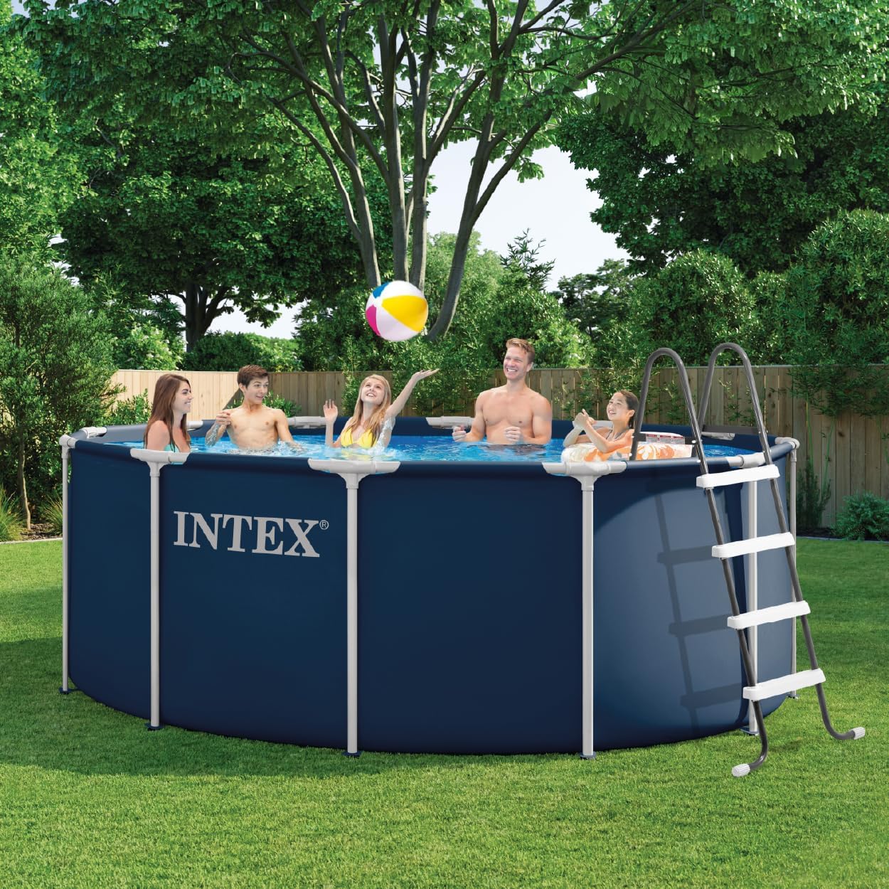 Metal Frame Pool rund Aufstellpool inkl. Sicherheitsleiter (366 x 122 cm) Volumen ca. 10.680l Navy Blue (28930GH)