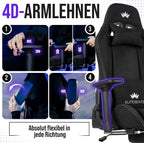 Gaming Stuhl Ergonomisch Kratzerfreie Rollen Atmungsaktiv, 4D-Armlehnen, mit Fußstütze, Stoff, 150 kg Belastbarkeit
