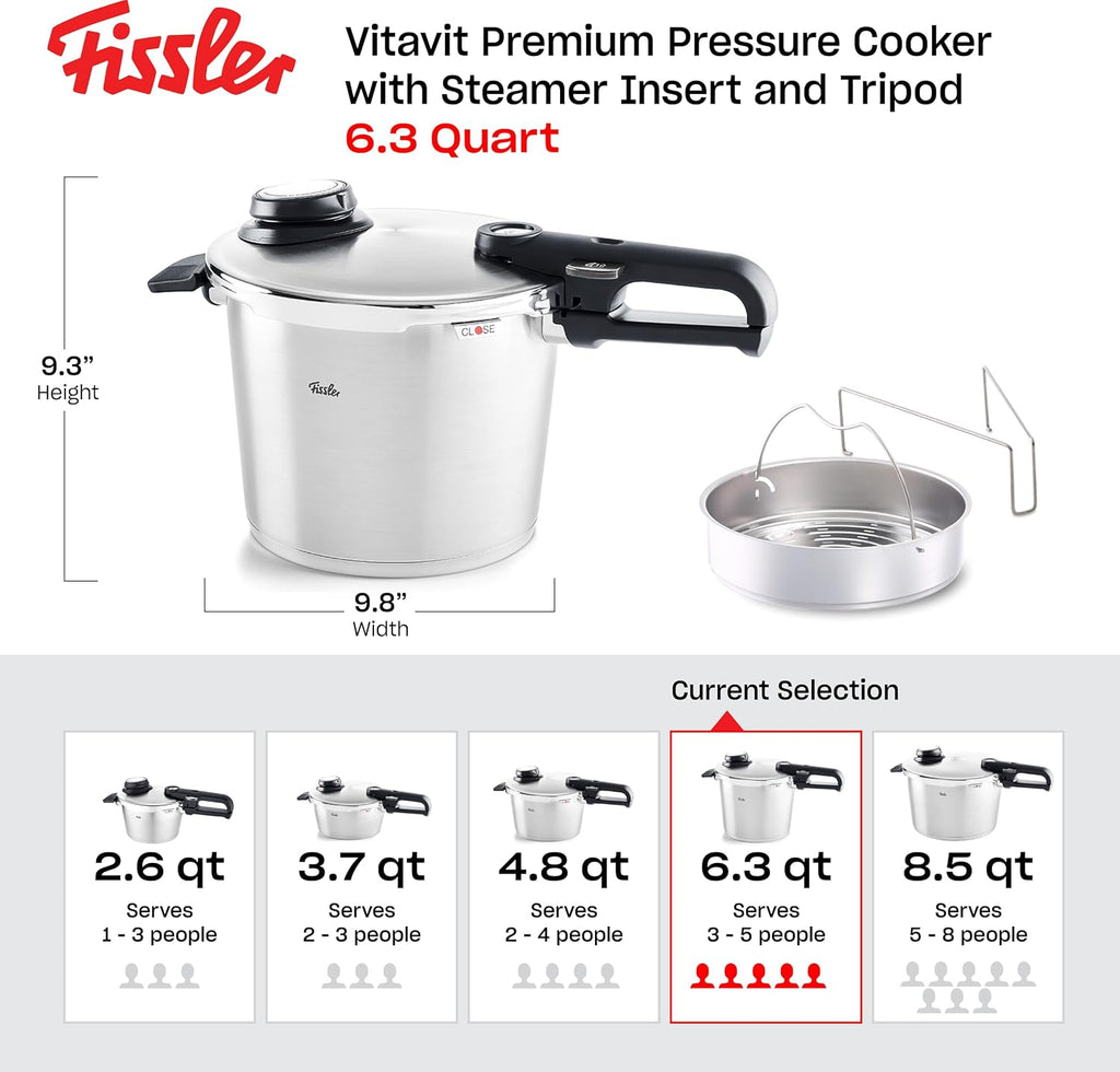 Vitavit Premium/Schnellkochtopf (6 L, Ø 22 cm) Edelstahl-Dampfkochtopf, 4-Garstufen, Inkl. Einsatz, Induktion