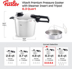 Vitavit Premium/Schnellkochtopf (6 L, Ø 22 cm) Edelstahl-Dampfkochtopf, 4-Garstufen, Inkl. Einsatz, Induktion