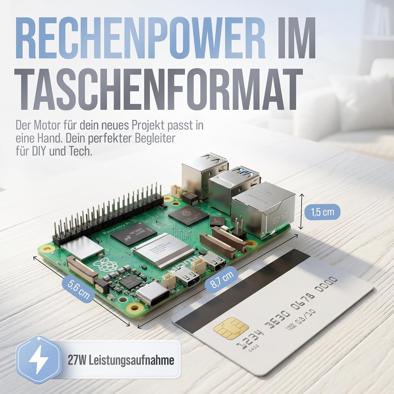Raspberry Pi 5 8GB 128GB Starter Set mit 27W Netzteil, Lüfter-Gehäuse & 4K Micro HDMI Kabel - Ideal für Smart Home, Retro Gaming & Home Assistant