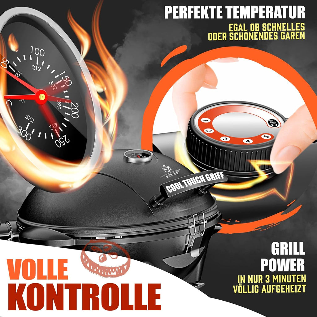 Elektrogrill 2in1 (Tisch/Stand), 2400W, Deckel + Standfuß, Thermostat, Antihaft, Abstelltische + Abdeckung, für drinnen/draußen