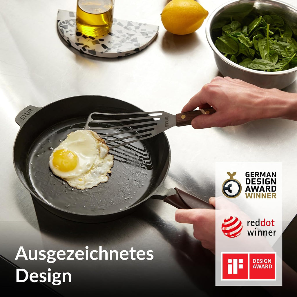 Gusseisenpfanne Induktion 28 cm - für alle Herdarten - fein geschliffen - ohne künstliche Antihaftbeschichtung & kratzfest