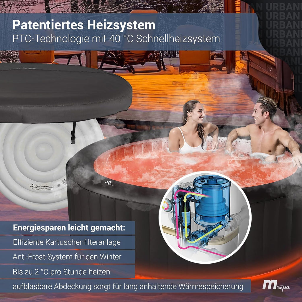Whirlpool Outdoor Aurora | RGB LED Beleuchtung - 6 Personen aufblasbar - UVC+ Wasserreinigung - ⌀ 204 cm - Aufstellpool mit Fernbedienung - Hot Tub