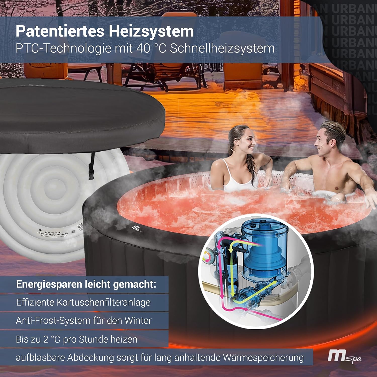 Whirlpool Outdoor Aurora | RGB LED Beleuchtung - 6 Personen aufblasbar - UVC+ Wasserreinigung - ⌀ 204 cm - Aufstellpool mit Fernbedienung - Hot Tub