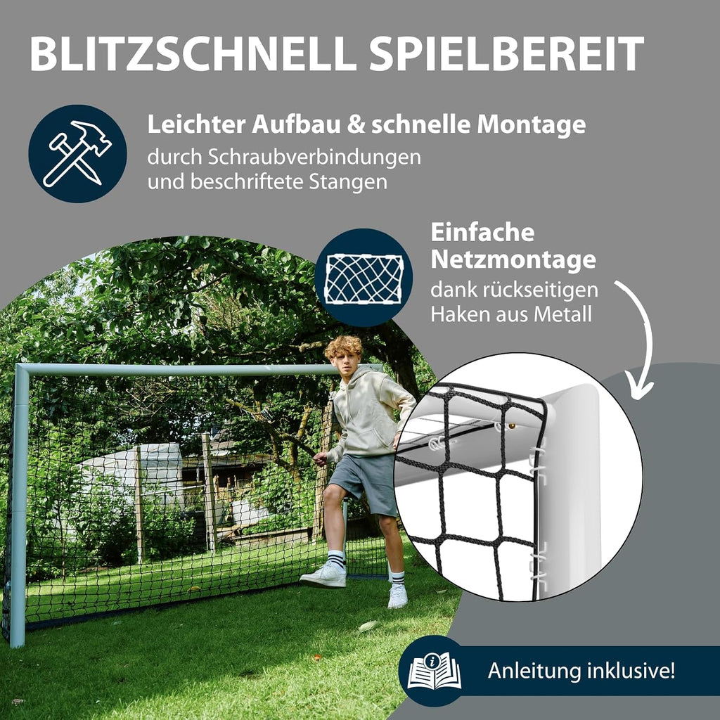 Fußballtor Advanced 120/180/240/300 - wetterfest, standfest, engmaschiges Netz - für Kinder, Jugendliche & Erwachsene - Garten-Fußball-Trainingstor