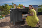 Grilltisch/Beistelltisch XXL – multifunktionaler Servicetisch mit großzügigem Stauraum – witterungsbeständig – Holzoptik
