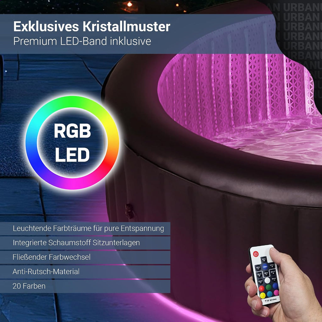 Whirlpool Outdoor Aurora | RGB LED Beleuchtung - 6 Personen aufblasbar - UVC+ Wasserreinigung - ⌀ 204 cm - Aufstellpool mit Fernbedienung - Hot Tub