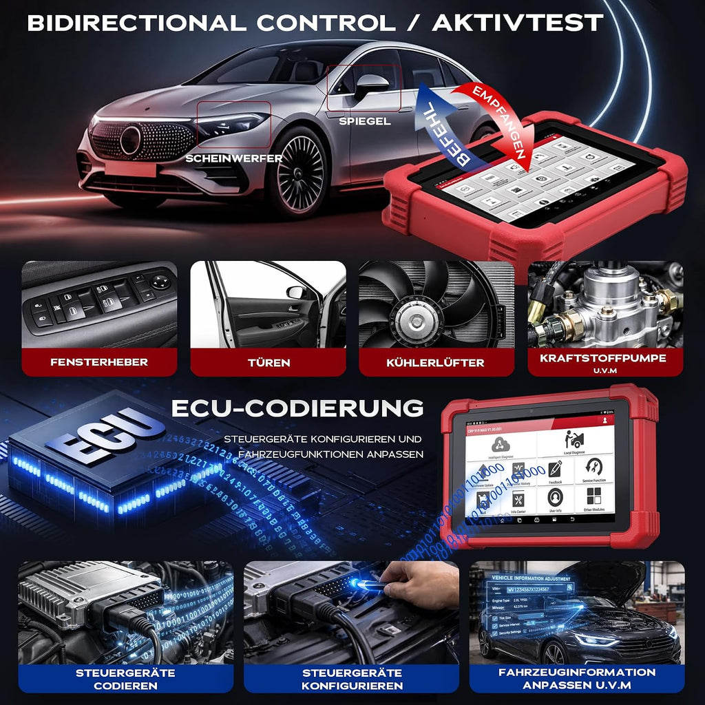 CRP 919 MAX OBD2 Diagnosegerät für alle Fahrzeuge & Marken, 31+ Servicefunktionen (Öl/EPB/DPF/Batterie), ECU-Kodierung, CANFD DoIP