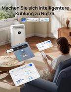 Mobiles Klimagerät 7.500 BTU, 3-in-1 (Kühlen/Vent./Entf.), App + Sprachst., drainagefrei, Fenster-Set, 2,5 L/h, für Schlafz./Büro, AC318S