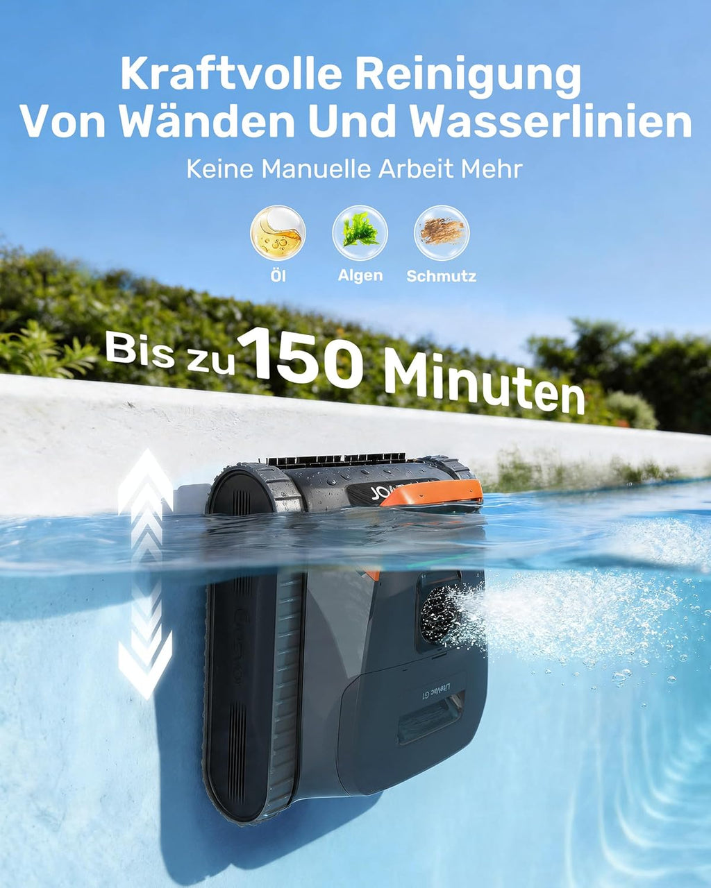 Poolroboter 2026, Wand/Boden/Wasserlinie/Flachzone, 200 Min., 6,9 kg, 3μm Filter, Akku, bis 200 m², orange