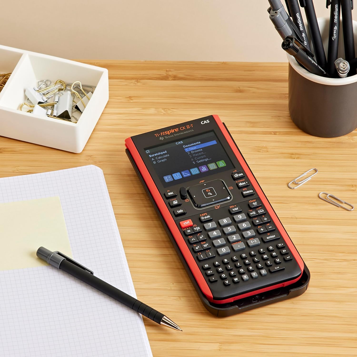 TI-Nspire CX II-T CAS Graphikrechner mit 800 Funktionen, farbige Darstellung, 3D Anzeige, Schwarz Rot