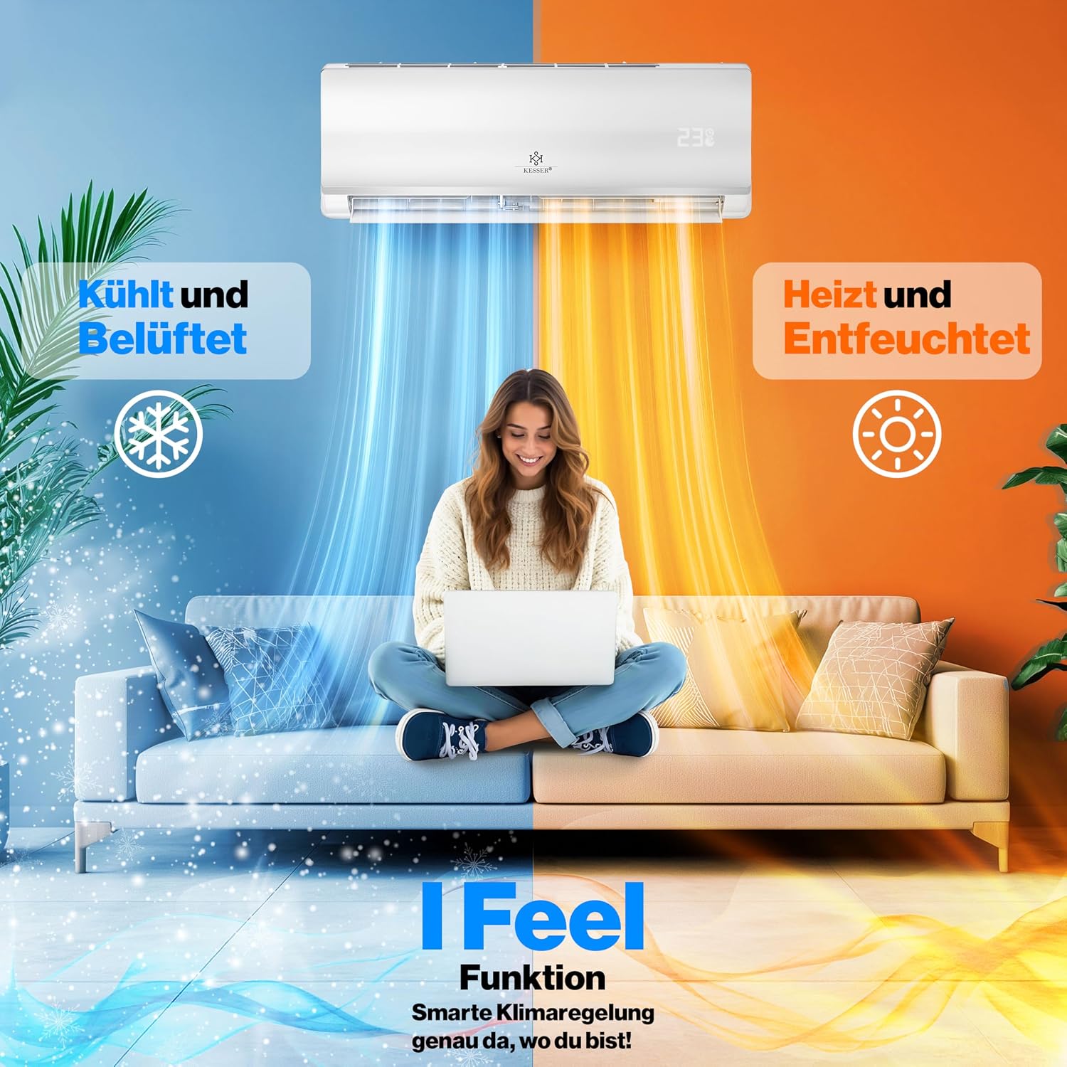 Klimaanlage Set Split, WiFi/App, Kühlen A++/Heizen A+, 18000 BTU/h (5300W), sehr leise, R32, Fernbedienung, Timer, Montagematerial, Weiß