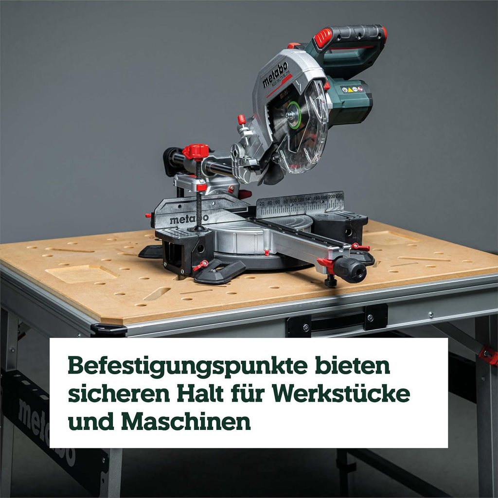 Multifunktionstisch MWB 100: Klappwerkbank, Transportgriffe, höhenverstellbare Beine, Nivellierfuß, mit Zwingen, Bankhaken, Eckverbinder, max. 120 kg