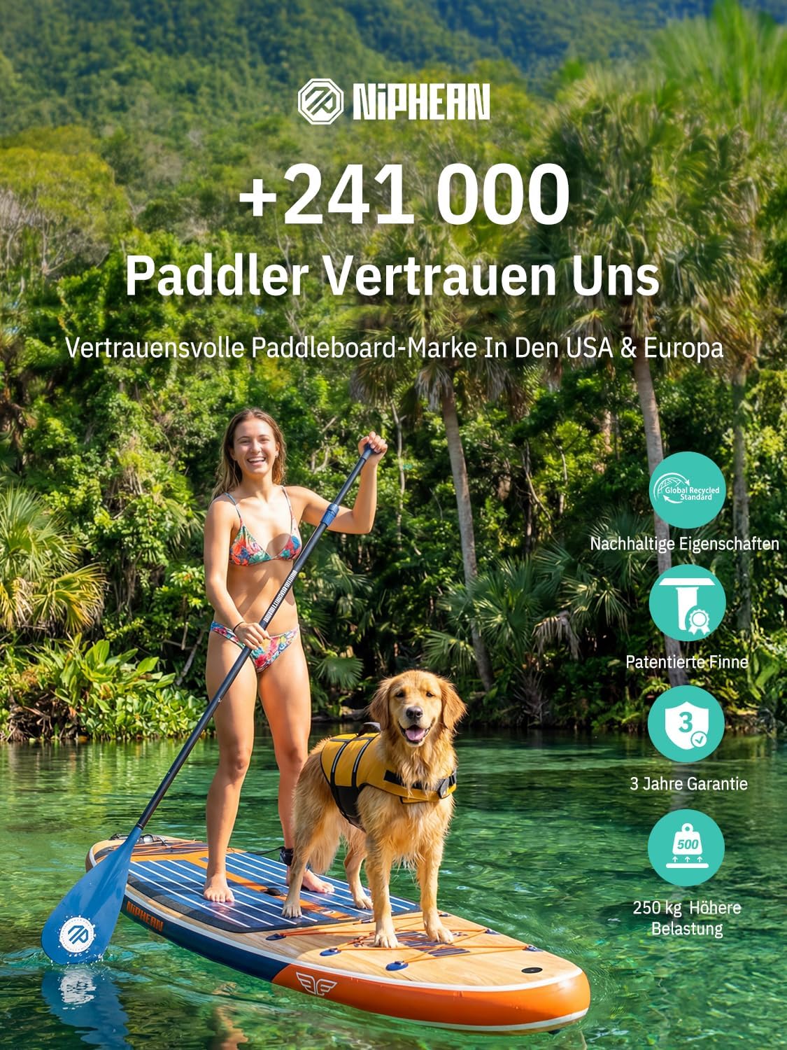 SUP-Board (Extra Groß) für 2+1 Pers./Familie, Balancierflügel + wasserdichte Hülle, Einsteiger-SUP für Erwachsene, Geschenkidee