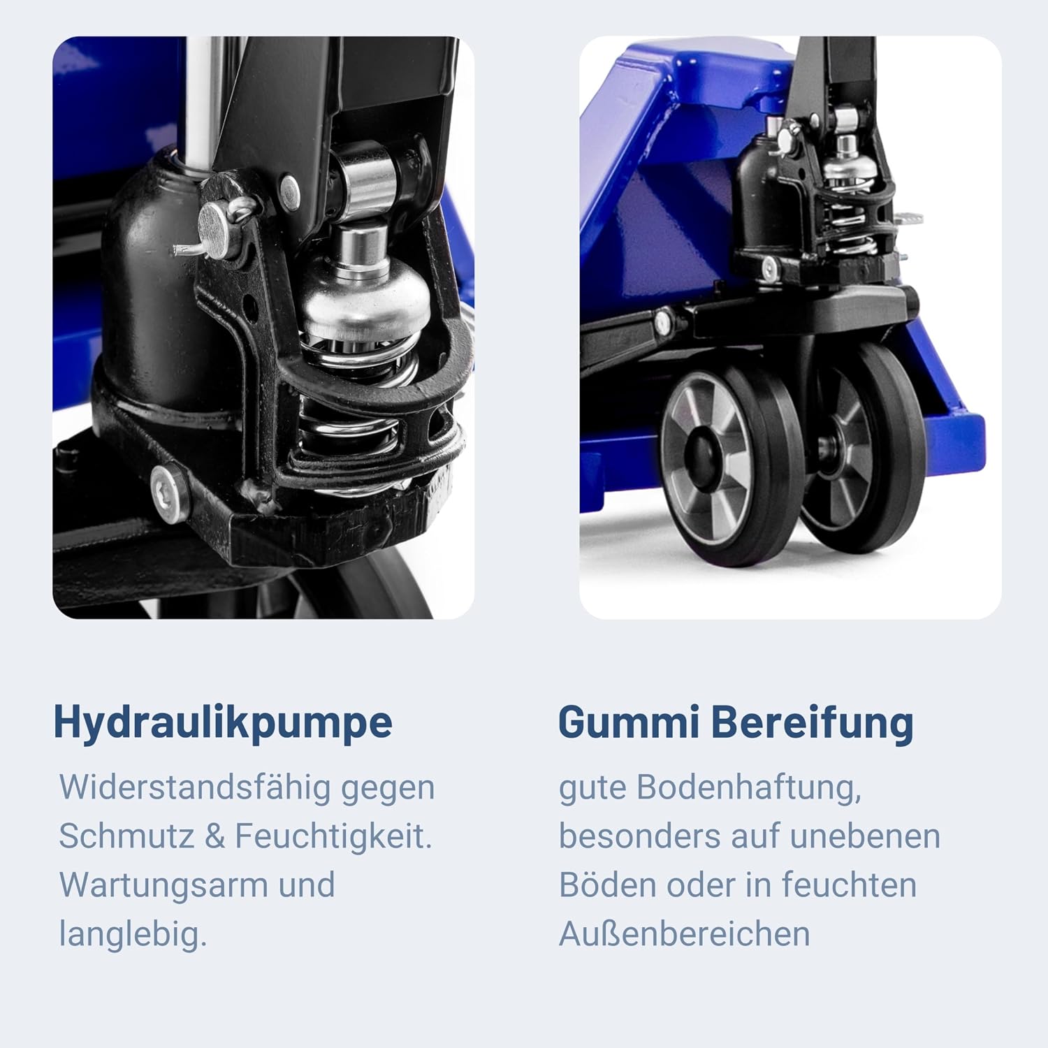 Hubwagen 2500 kg aus Stahl 1150 mm Gabellänge Five-R Gummirollen Gabelhubwagen Handhubwagen Palettenwagen Blau