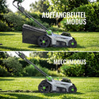Akku-Rasenmäher 40V(2X20V), 43cm Schnittbreite, Brushless, bis 500 m², Mulch-Kit, 50L Fangkorb, 6 Schnitthöhen (25-75mm), 2x 4,0Ah Akkus+Ladegerät