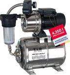 HWW INOX 1300 Plus F Hauswasserwerk, Edelstahl-Druckkessel, 1200W, selbstansaugend, 4350 l/h, 50m, Vorfilter, wartungsfrei, Überlastschutz