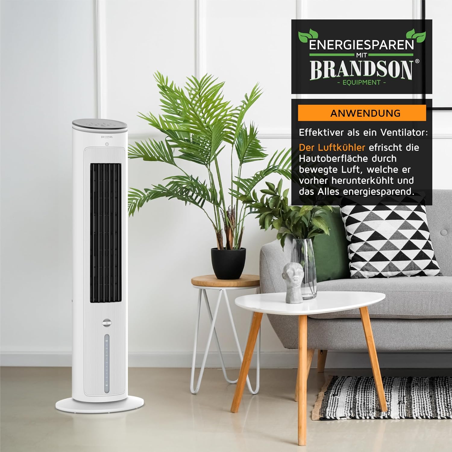Turmventilator mit Wasserkühlung, 5-in-1: Verdunstungskühler, Luftkühler, mobile Klimaanlage ohne Abluftschlauch, Preisträger 2026, leise, weiß