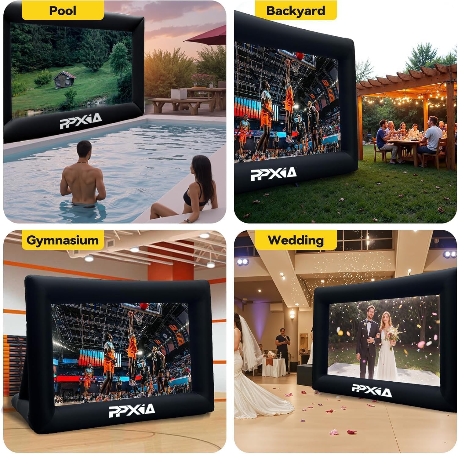 Aufblasbare 24FT Projektionsleinwand mit Stand & Gebläse, Vorder- und Rückprojektion, Indoor/Outdoor, Tragbare 16:9 Filmleinwand für Heimkino