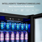90L Getränkekühlschrank mit Glastür, für 126 Dosen, verstellbare Regale, für Limonade/Bier/Wein, Zuhause/Bar/Büro, Schwarz Edelstahl