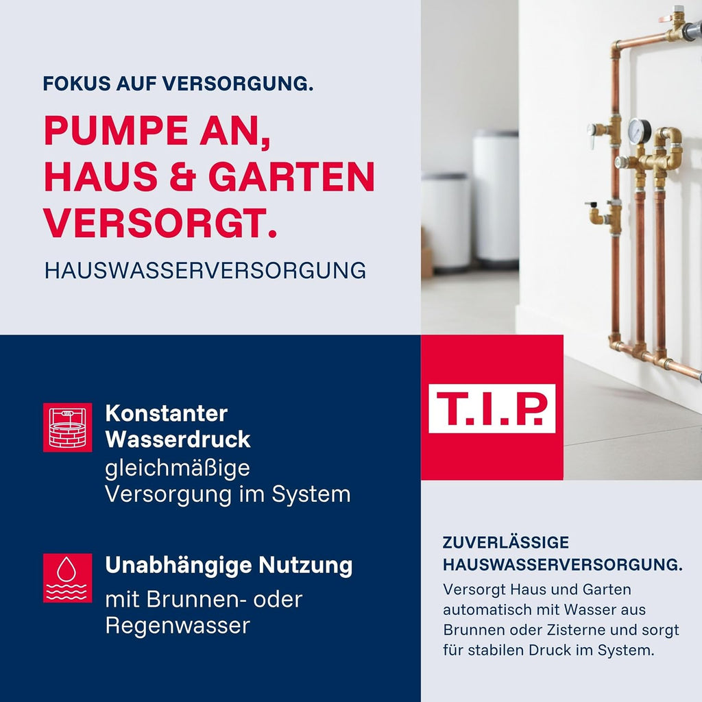HWW INOX 1300 Plus F Hauswasserwerk, Edelstahl-Druckkessel, 1200W, selbstansaugend, 4350 l/h, 50m, Vorfilter, wartungsfrei, Überlastschutz