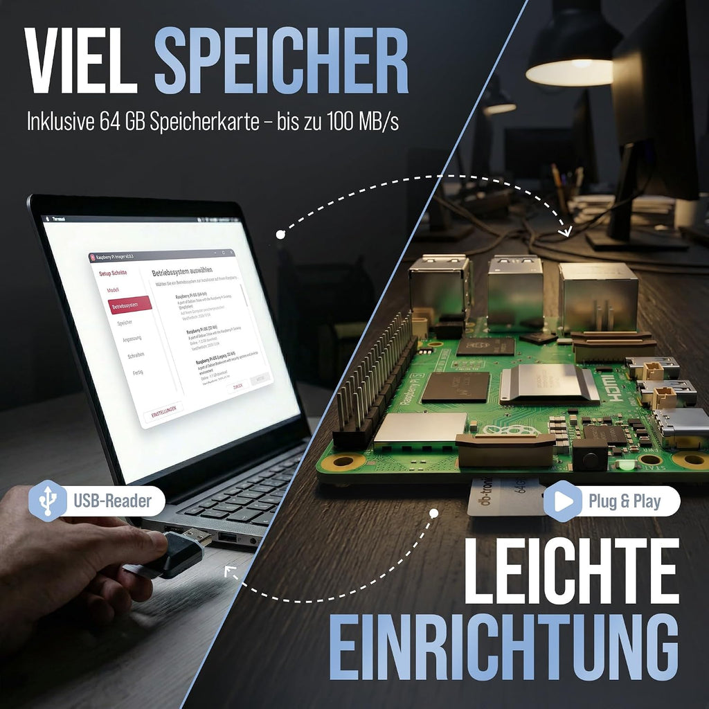 Raspberry Pi 5 8GB 128GB Starter Set mit 27W Netzteil, Lüfter-Gehäuse & 4K Micro HDMI Kabel - Ideal für Smart Home, Retro Gaming & Home Assistant
