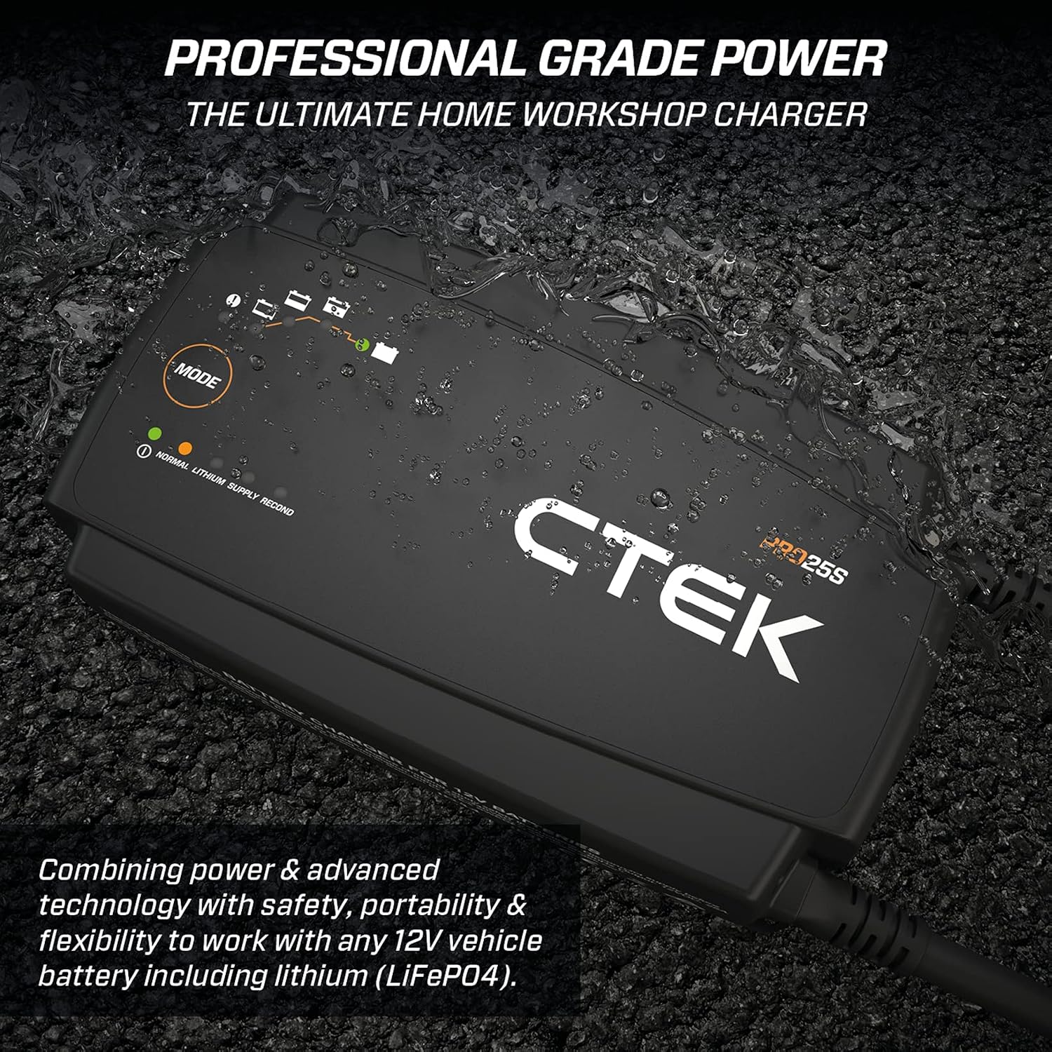 PRO25S, 25A, 12V Batterieladegerät & Stromversorgung, LiFePO4 Lithium Ionen Ladegerät für Auto und LKW mit Rekonditionierungs- und Entsulfatierungsmodus