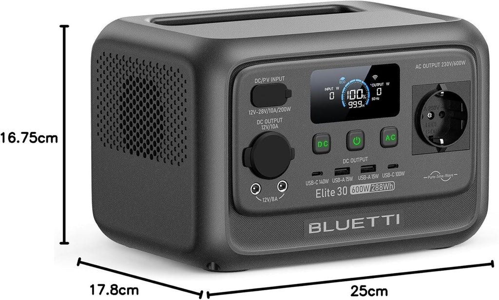 Elite 30 V2 Powerstation, 288 Wh LFP, 600W AC (Power Lifting 1500W), lädt in 70 Min., Solargenerator für Camping/Vans/Notfälle (Solarpanel opt.)