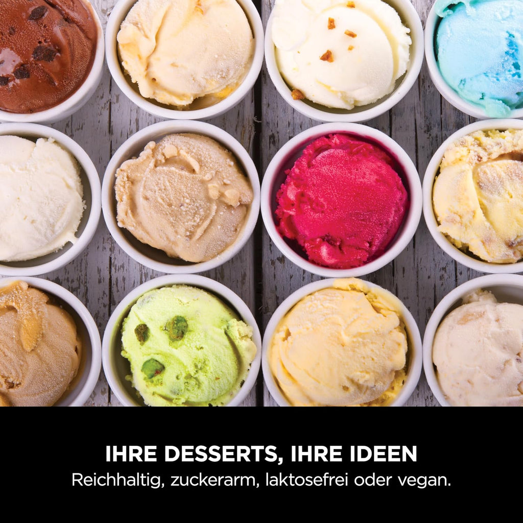 CREAMi Eis- & Dessertmaschine mit 2 Behältern, 7 Programmen: Eis, Gelato, Sorbet, Smoothie-Bowls, Milchshakes u.v.m., 1,4L, Schwarz/Silber, NC302EU