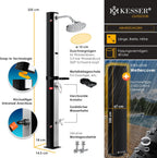 Solardusche 60L für Garten & Pool - Warmwasser ohne Strom, Regenduschkopf & Wasserhahn mit Gartenschlauch-Anschluss, inkl. Ablage und Schutzhaube