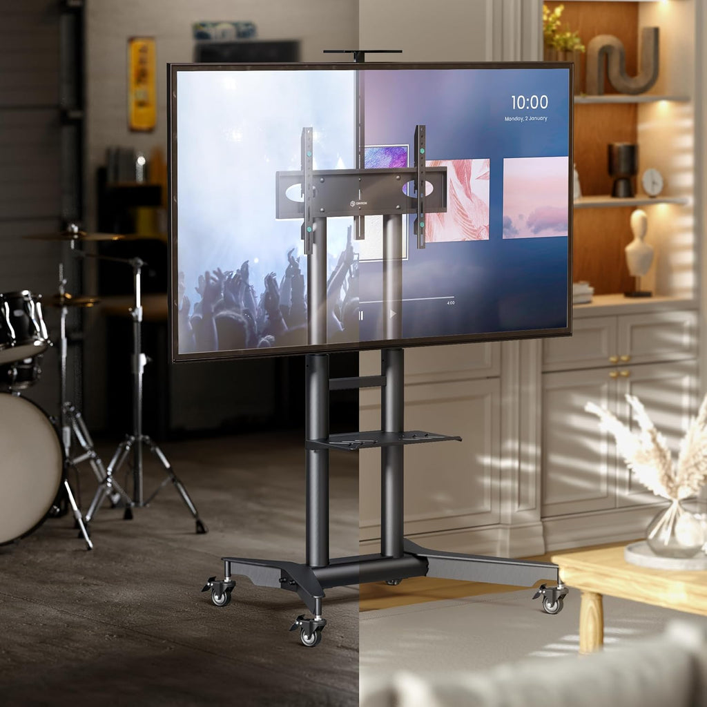TV Ständer rollbar für 32-75 Zoll, max. 60 kg, höhenverstellbar mit Ablage, VESA 600x400, Rollen, Schwarz, TS1571-B