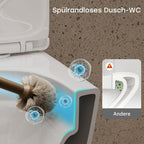 Toilette mit Bidet-Funktion, spülrandlos, Nano-Beschichtung, WC-Dusche mit Armatur, Absenkautomatik, Kalt-Warm Wasser, Hänge-WC, 49x36x36 cm