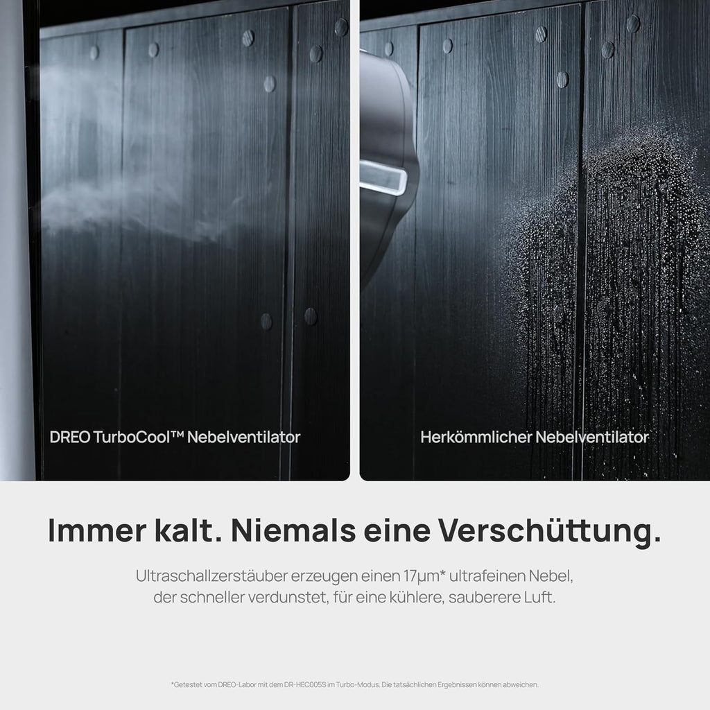 TurboCool Nebelventilator 765S, 3-in-1 Turm, Ultraschall, WLAN+App, 6L Tank, 10.4 m/s, 20 dB DC-Motor, 90° Osz., 12 Stufen, 4 Modi