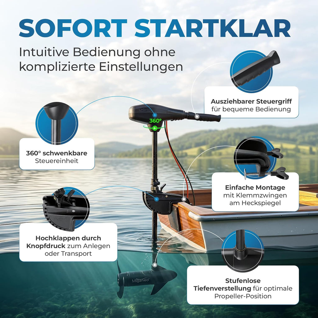 TRS 62 lbs Elektromotor – 696W Außenborder, salzwassertauglich, LED-Batterieanzeige, 12V für Schlauchboote, 5 Vorwärts-/3 Rückwärtsgänge