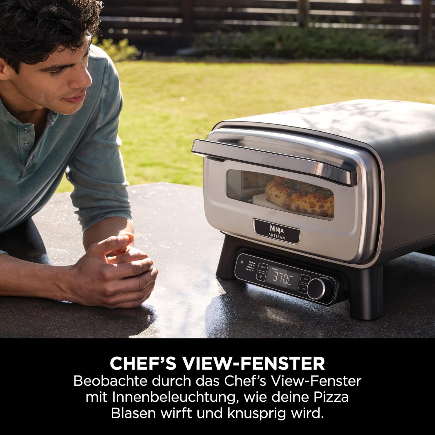 Artisan Outdoor-Pizzaofen + Heißluftfritteuse, 4 Funktionen (Pizza/Air Fry/Bake/Prove), 5 Pizza-Modi, 30cm Pizzastein + Zubehör, grau, MO201EU
